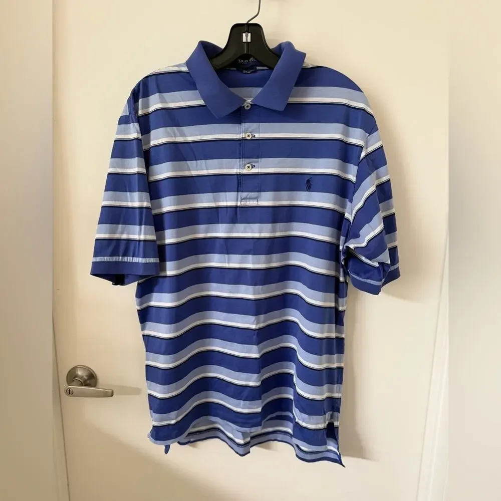Ralph Lauren Men’s Polo Golf Shirt Sz L – Blue Stripe Cotton Classic Preppy